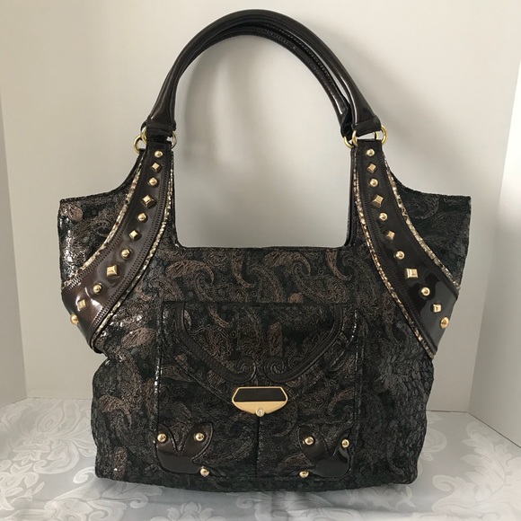 The Find Handbags - The Find Brown & Black Paisley Leather Handbag